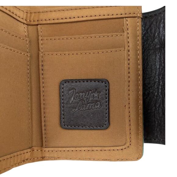 NWT! Tony Lama Western Studded Brown Turquoise Tooled Wristlet Wallet - Picture 6 of 9